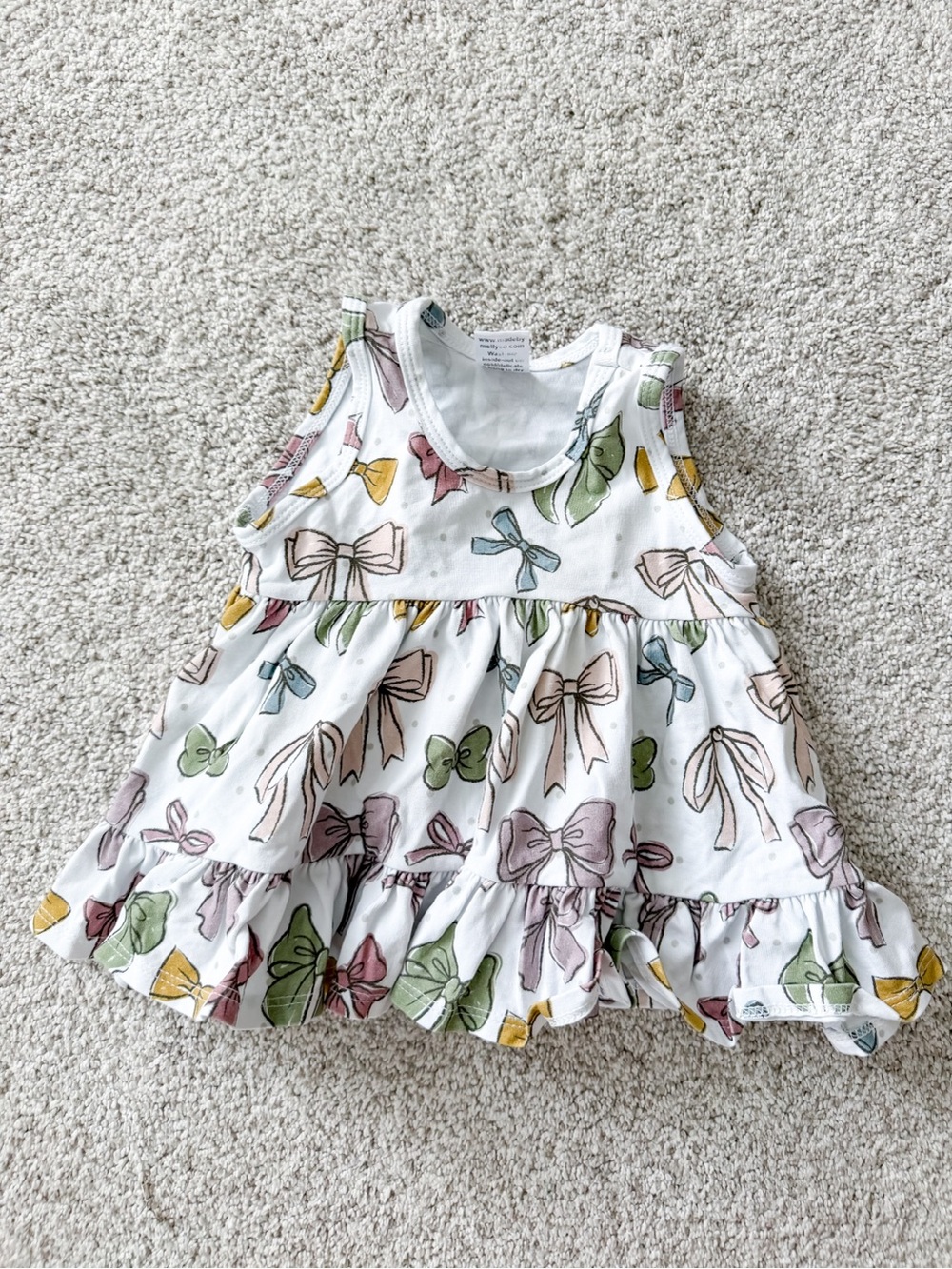 Girls White Bow-Print Ruffle Tank Dress